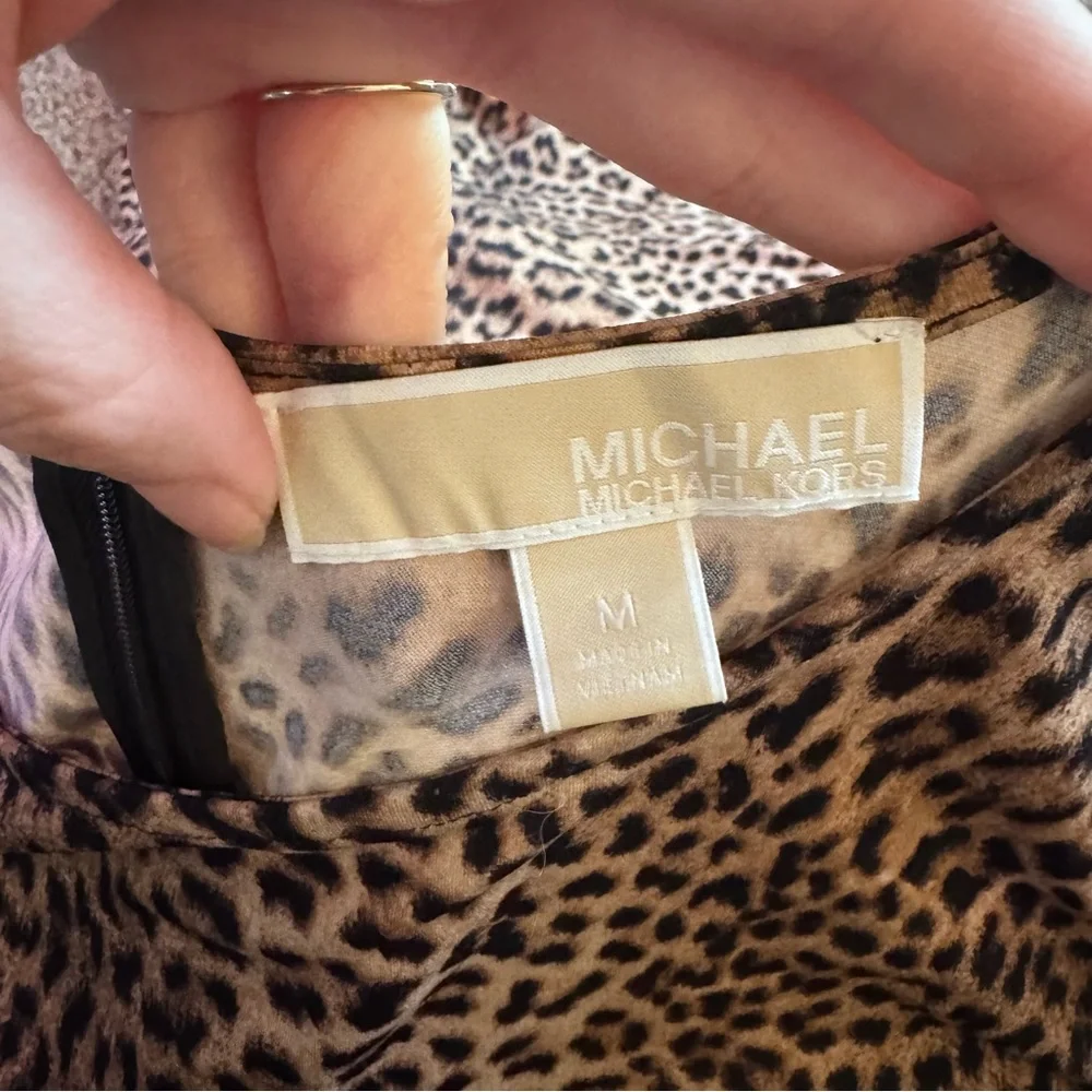 Michael Kors Logo Plate Faux Wrap Leopard Print Dress